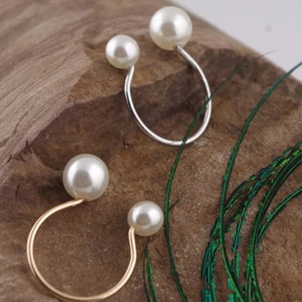 Pearl Silver Statement Coctail Ring Adjustable - Picture 2 of 3